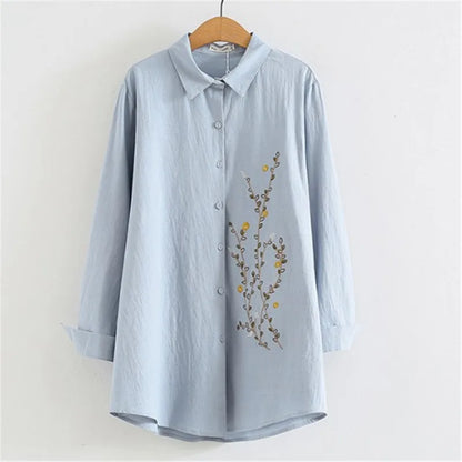 Floral Embroidery Button Down Blouse