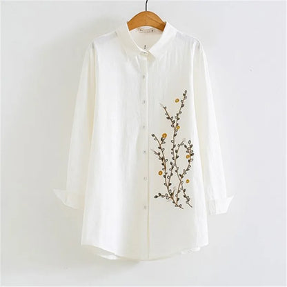 Floral Embroidery Button Down Blouse