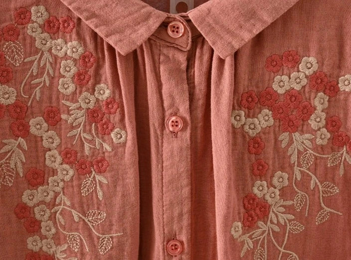 Floral Embroidered Button Down Shirt