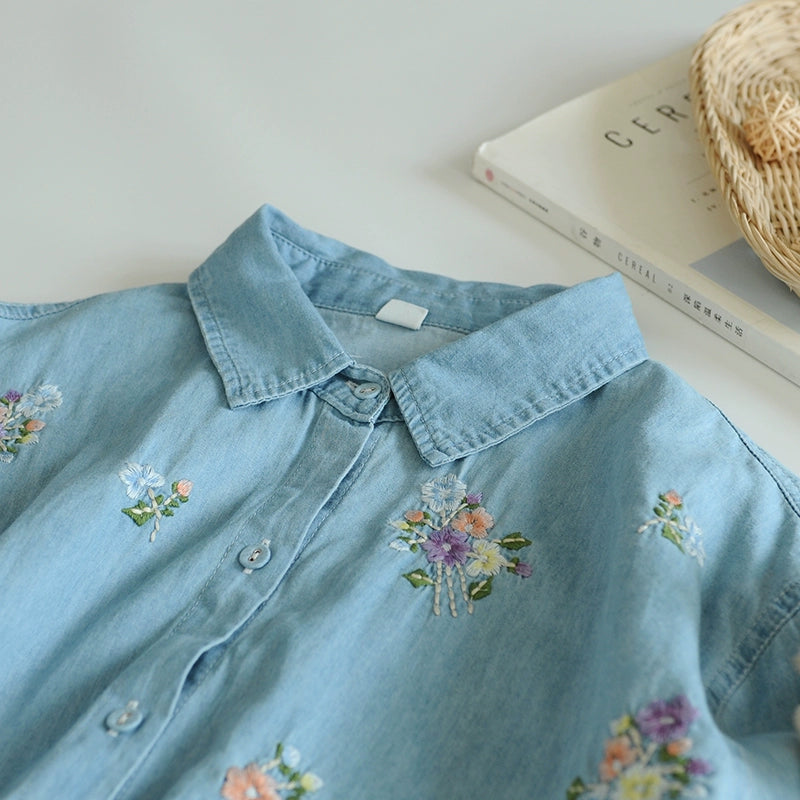 Floral Embroidered Denim Shirt