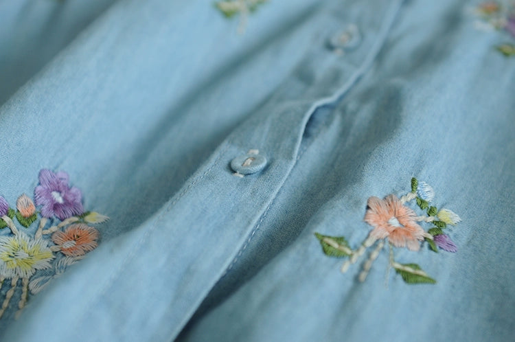 Floral Embroidered Denim Shirt