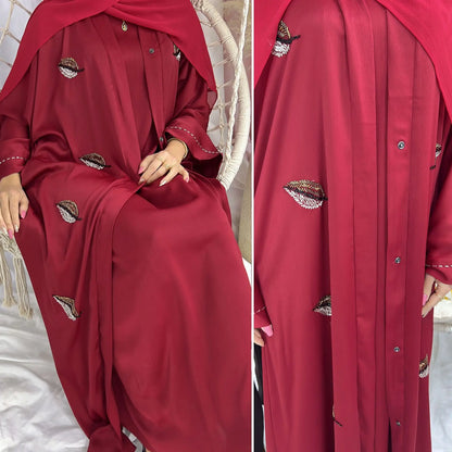 Long Sleeve Abaya With Leaf Embroidery