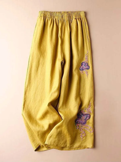 Wide leg pants with embroidery