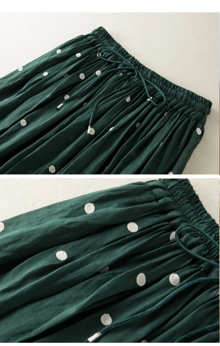 Dot Pattern Mid Calf Length Skirt