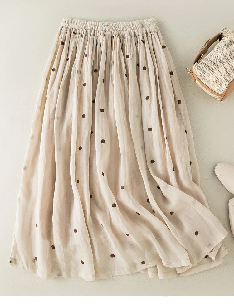 Dot Pattern Mid Calf Length Skirt