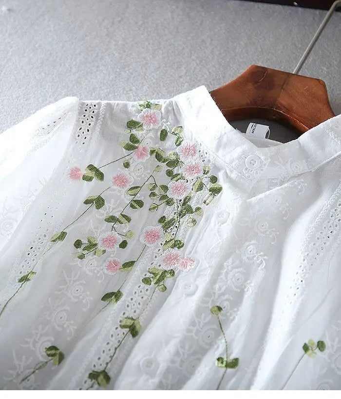 flower embroidery long sleeve blouse