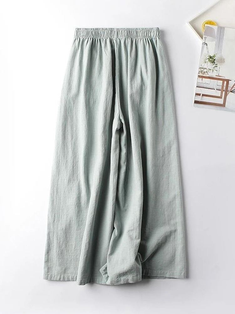 Floral Embroidery Wide Leg Pants