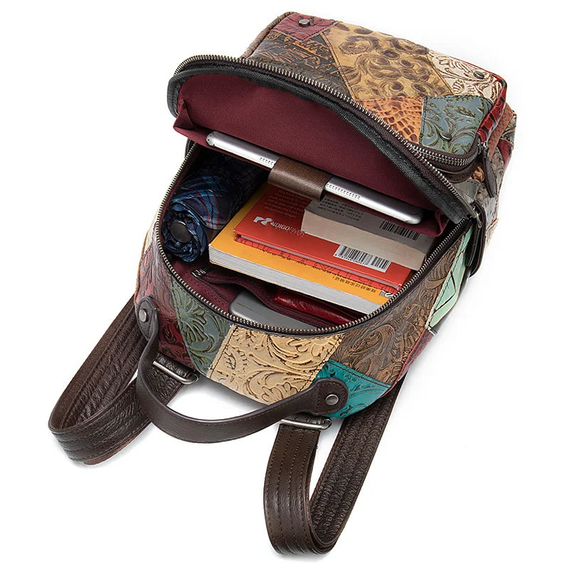 Floral Pattern Leather Backpack