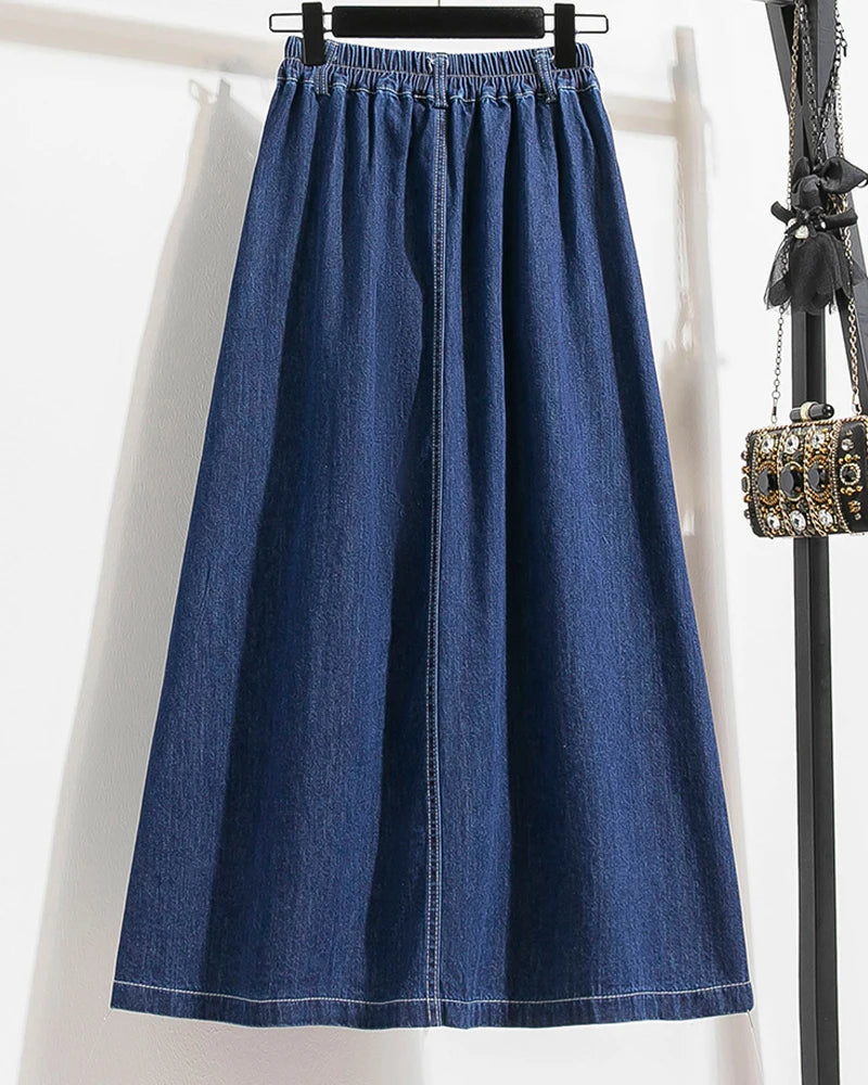 High Waist Denim Long Skirt