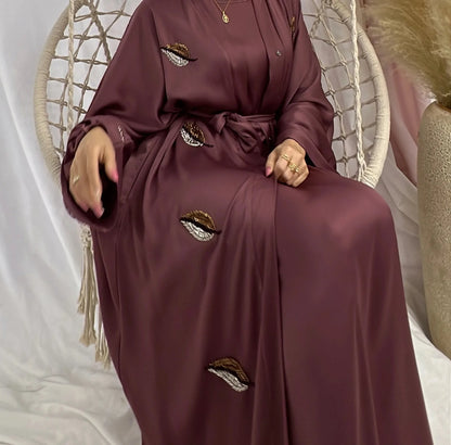 Long Sleeve Abaya With Leaf Embroidery