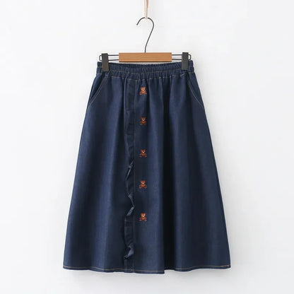 Floral Embroidery Knee Length Skirt