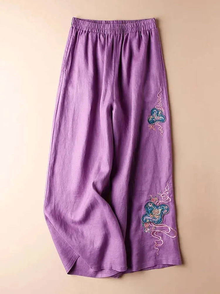 Wide leg pants with embroidery