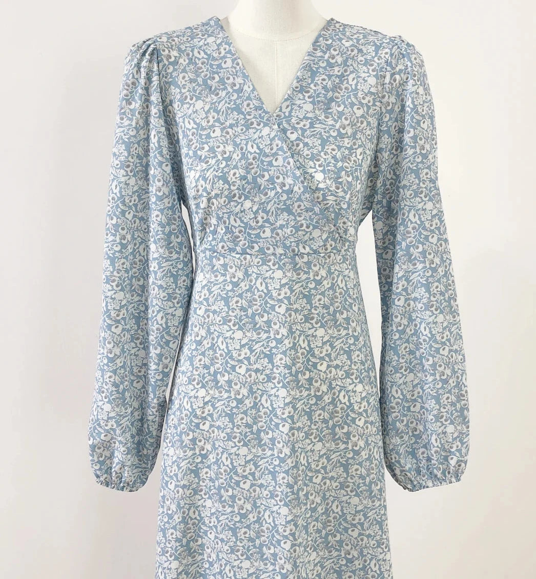 Flower pattern long sleeve dress