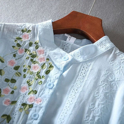 flower embroidery long sleeve blouse