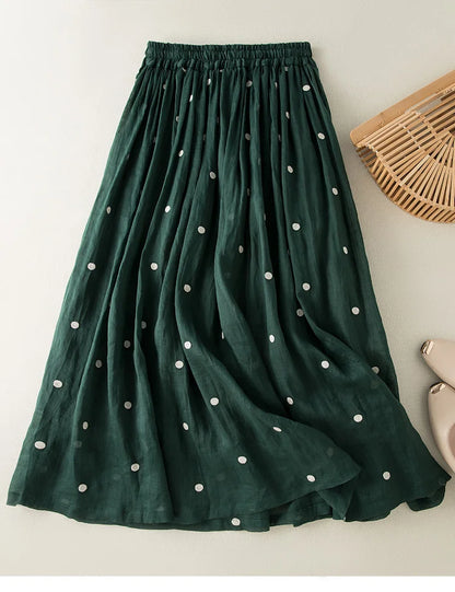 Dot Pattern Mid Calf Length Skirt