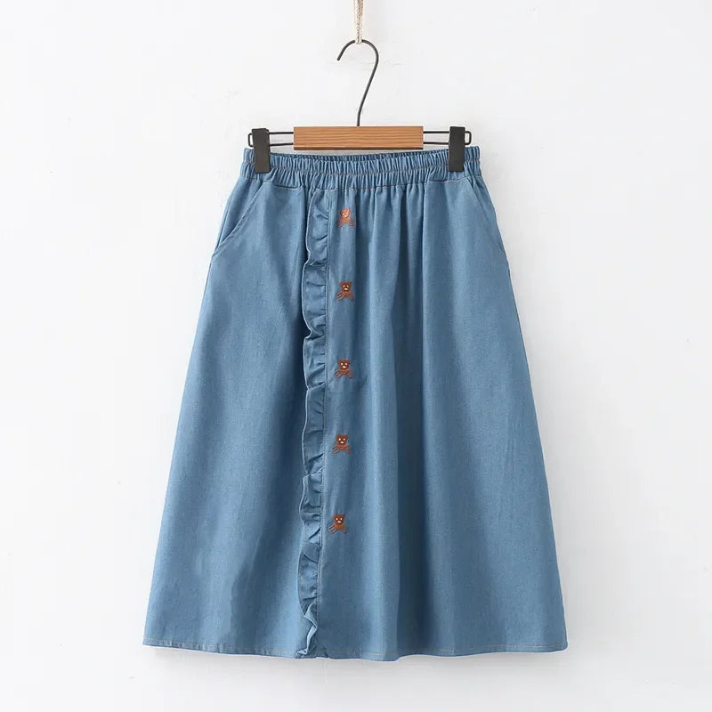 Floral Embroidery Knee Length Skirt