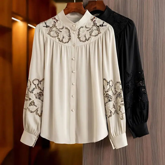 Hollow Floral Lace Blouse