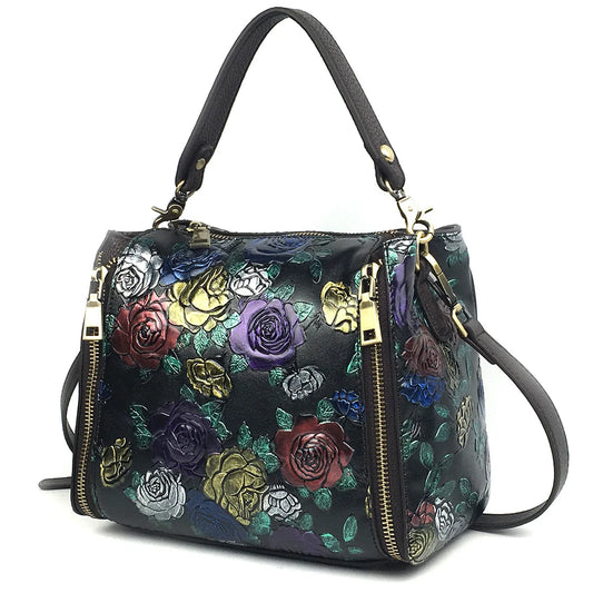 Flower Pattern Leather Handbag