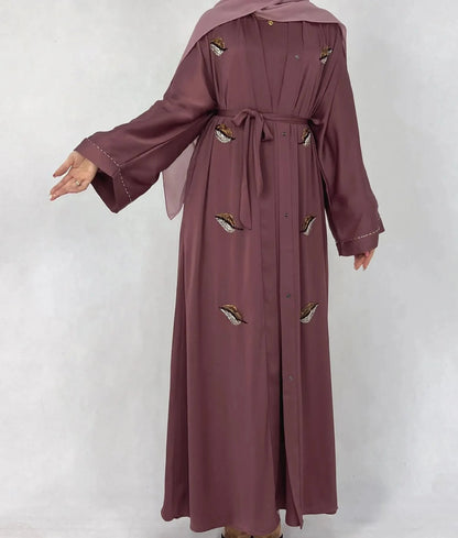 Long Sleeve Abaya With Leaf Embroidery