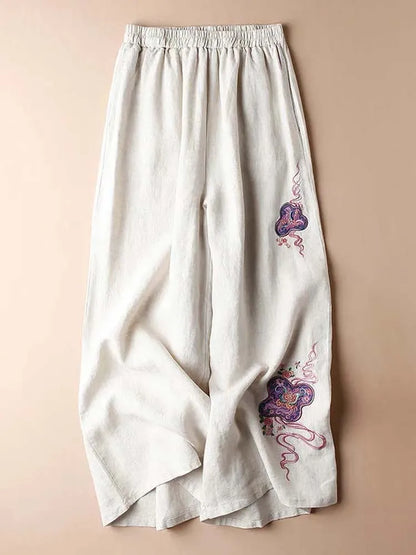 Wide leg pants with embroidery