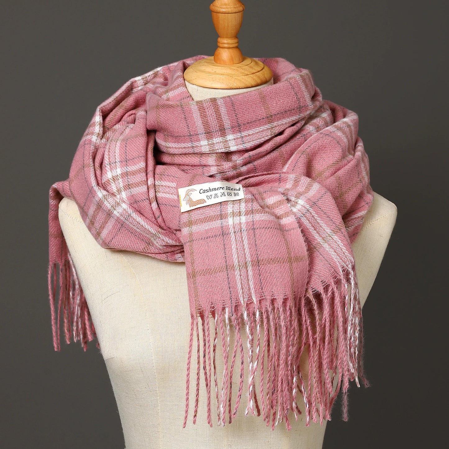 Checker pattern Scarf With Tassels