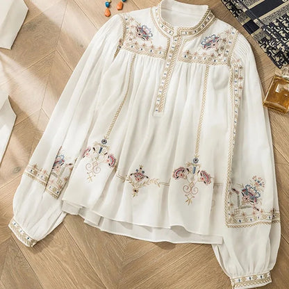 Floral Pattern Embroidered Blouse