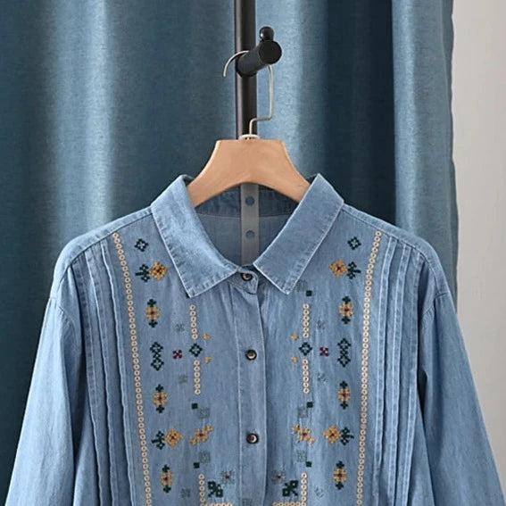 Geometric Embroidered Denim Shirt