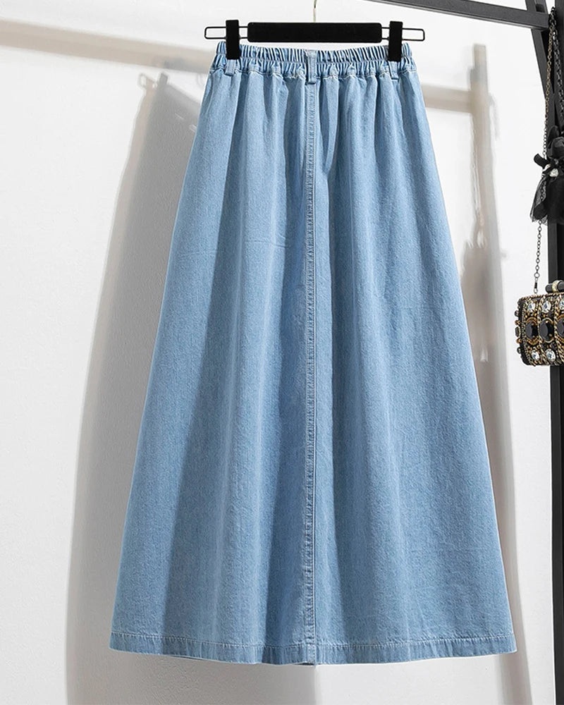 High Waist Denim Long Skirt