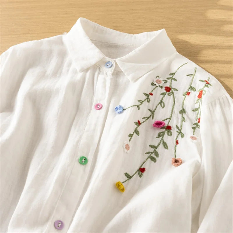 Floral Embroidery Long Sleeve Shirt