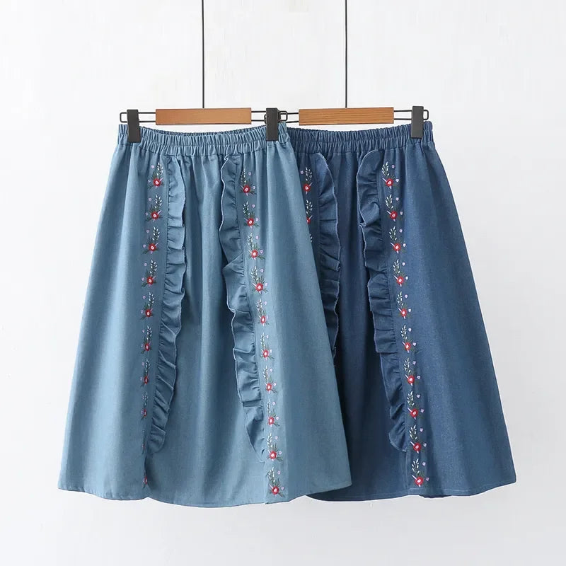 Floral Embroidery Knee Length Skirt