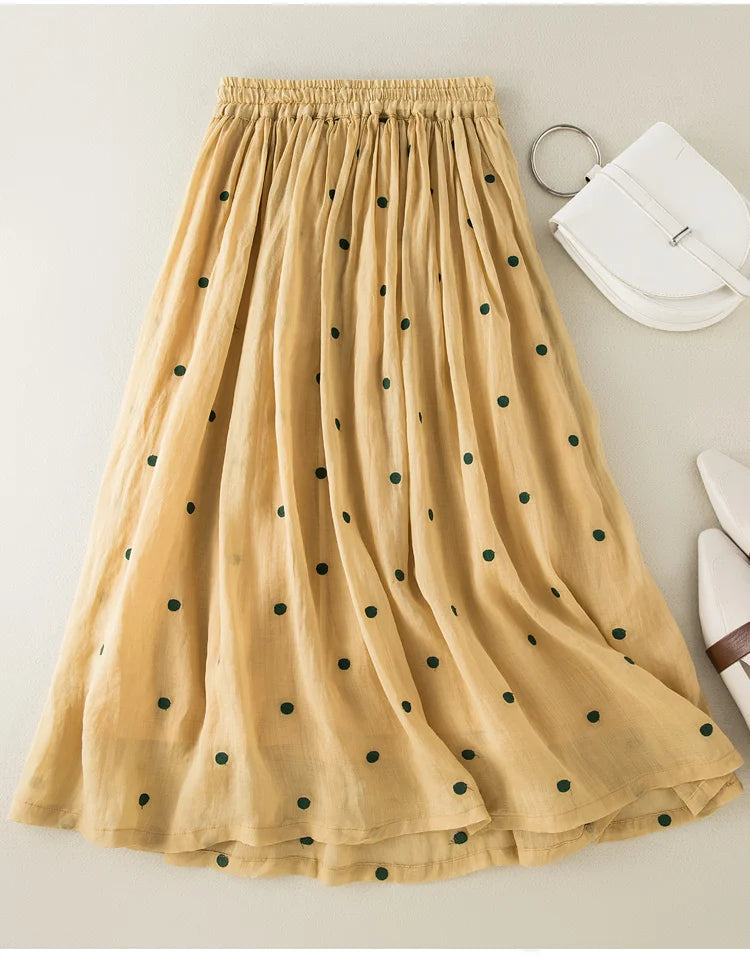 Dot Pattern Mid Calf Length Skirt