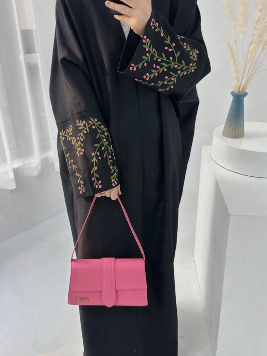 Long sleeve abaya with embroidered sleeves