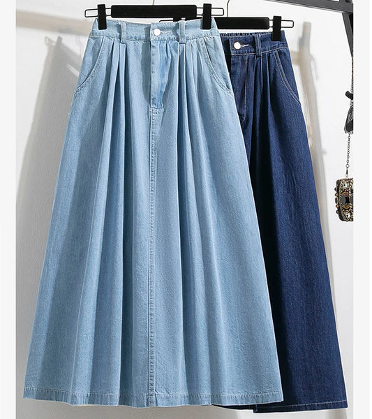 High Waist Denim Long Skirt