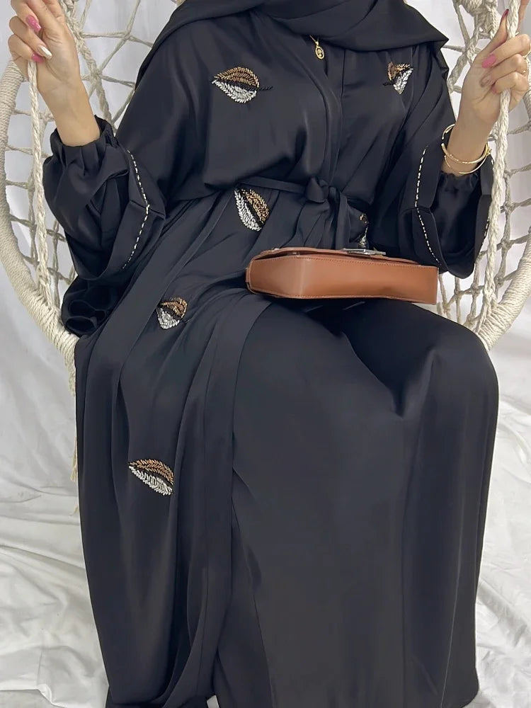 Long Sleeve Abaya With Leaf Embroidery