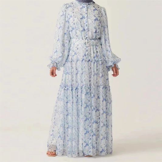 Puff Sleeve Abaya With Floral Print