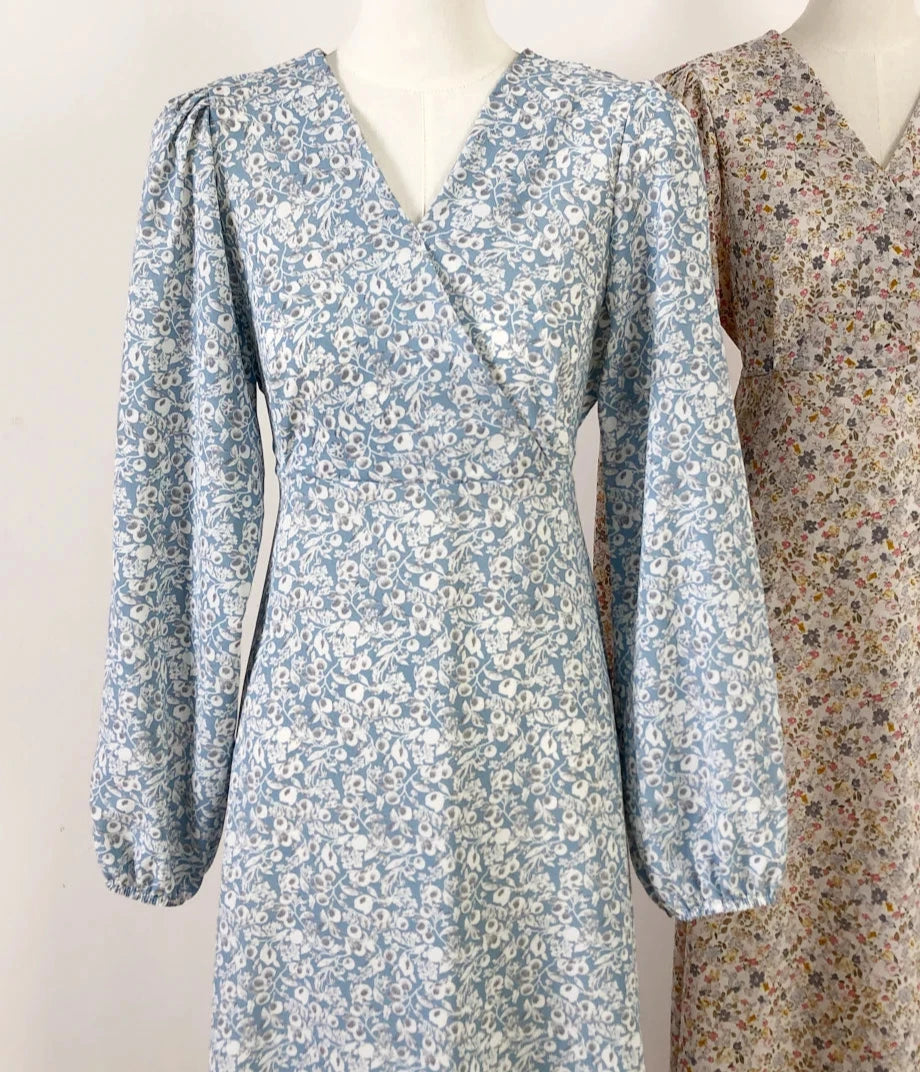 Flower pattern long sleeve dress