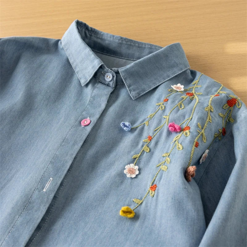 Floral Embroidery Long Sleeve Shirt