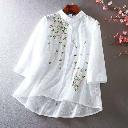 flower embroidery long sleeve blouse