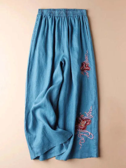 Wide leg pants with embroidery