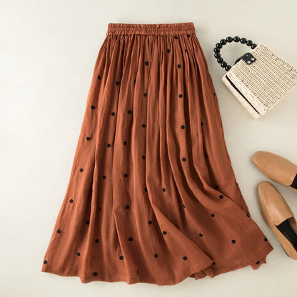 Dot Pattern Mid Calf Length Skirt