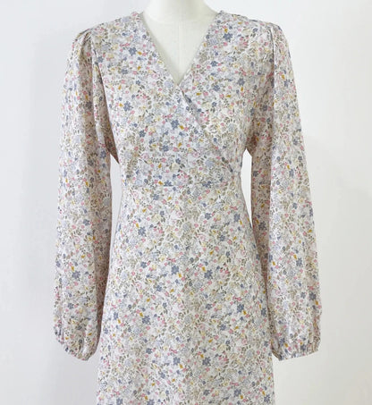 Flower pattern long sleeve dress