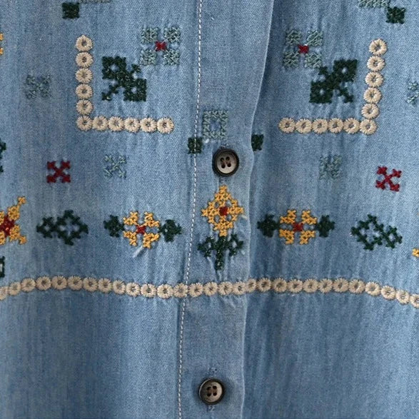 Geometric Embroidered Denim Shirt