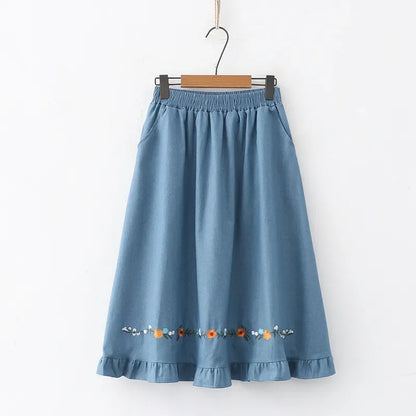 Floral Embroidery Knee Length Skirt