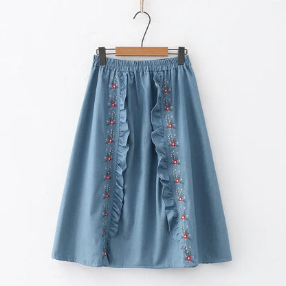 Floral Embroidery Knee Length Skirt