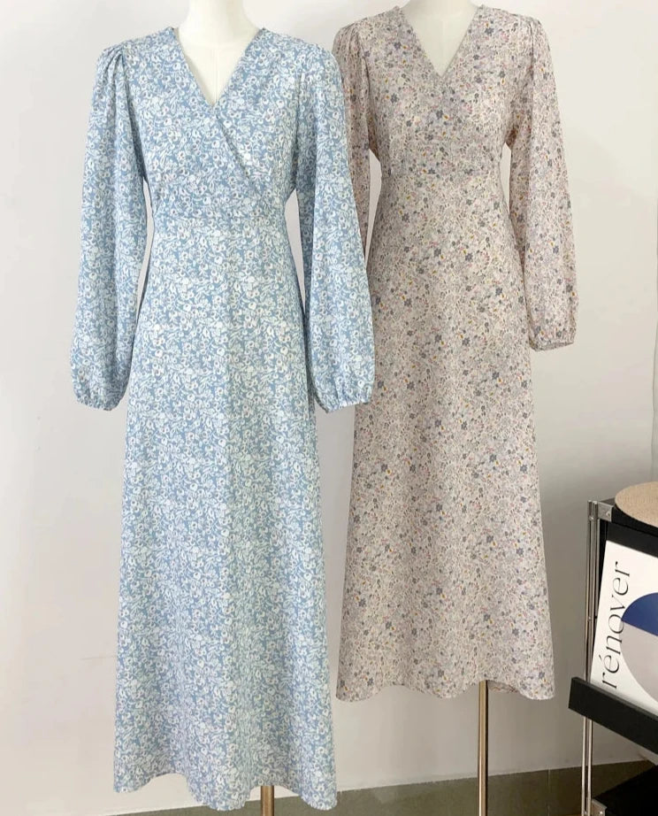 Flower pattern long sleeve dress