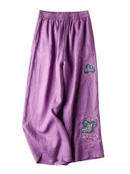 Wide leg pants with embroidery