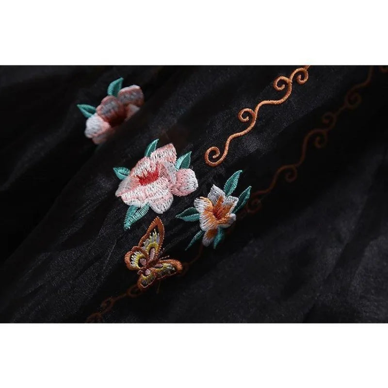 Floral Embroidered Mid Calf Length Skirt