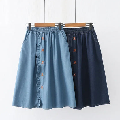 Floral Embroidery Knee Length Skirt