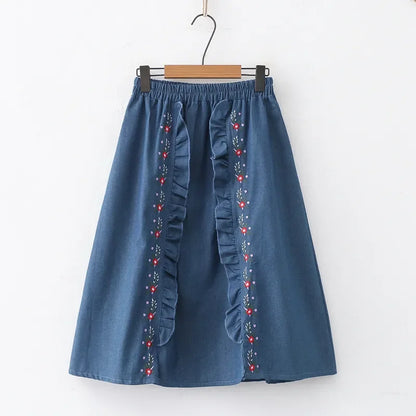 Floral Embroidery Knee Length Skirt