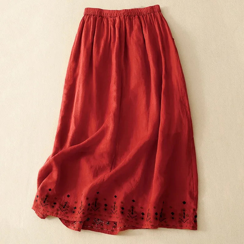 Geometric Embroidered Calf Length Skirt